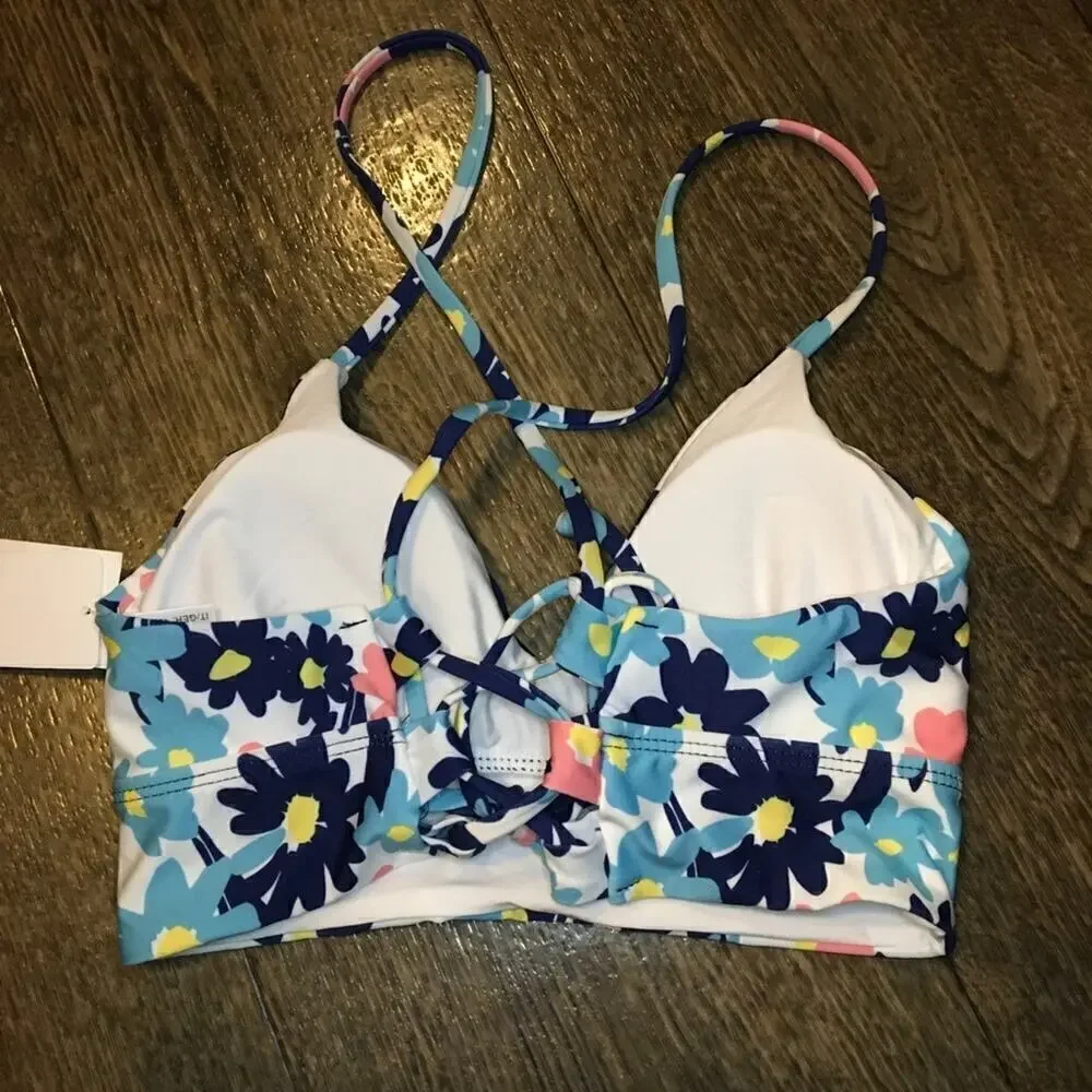 Splendid Room To Bloom Blue Floral Racerback Bikini Top Size Small NWT v6x